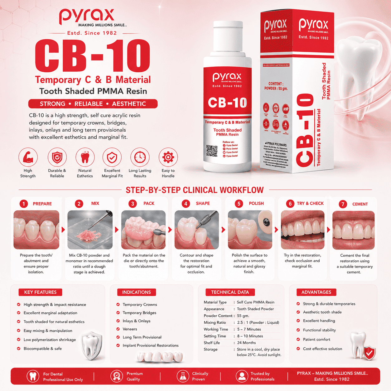 HEAT CURE TEMPORARY C AND B MATERIAL 55 GMS