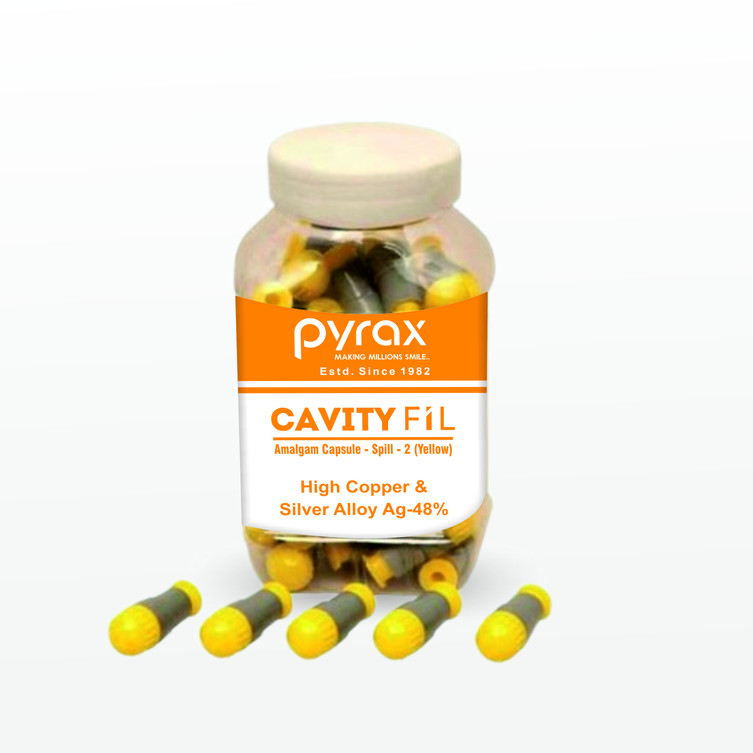 NON GAMMA II FINE GRAIN 48 PERCENT SILVER ALLOY AMAGAM CAPSULE (YELLOW)