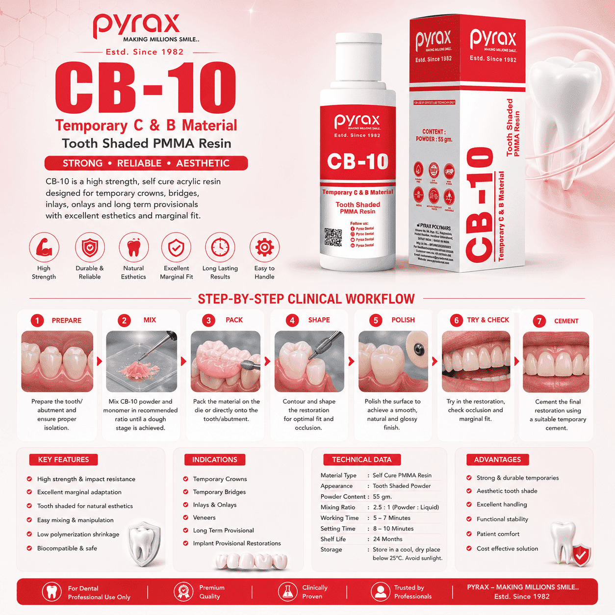 HEAT CURE TEMPORARY C AND B MATERIAL 55 GMS